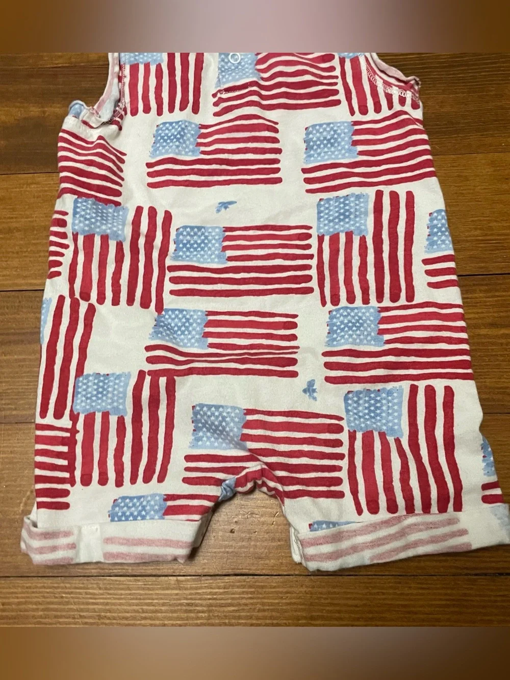 Burt's Bees Baby Red & White Striped Organic Cotton American Flag Romper 0-3 Mon